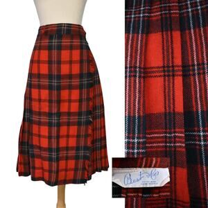Vintage 40s 50s Best Co Red Tartan Plaid Pleated Wool Academia Wrap Kilt Skirt